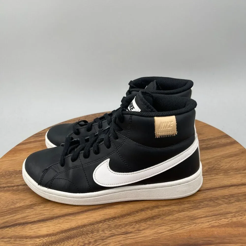Nike Court Royale 2 Mid Shoes Womens Size 8.5 Black Leather Casual Sneakers
